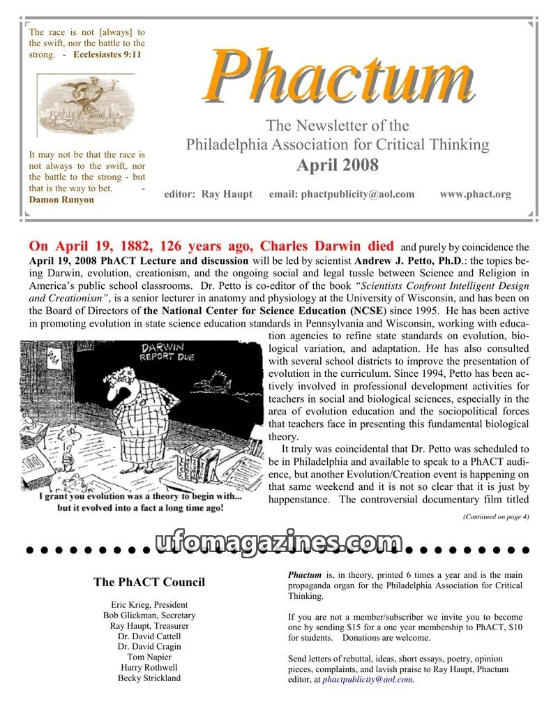 Cover of Philadelphia Association for Critical Thinking issue April 2008: Phactum