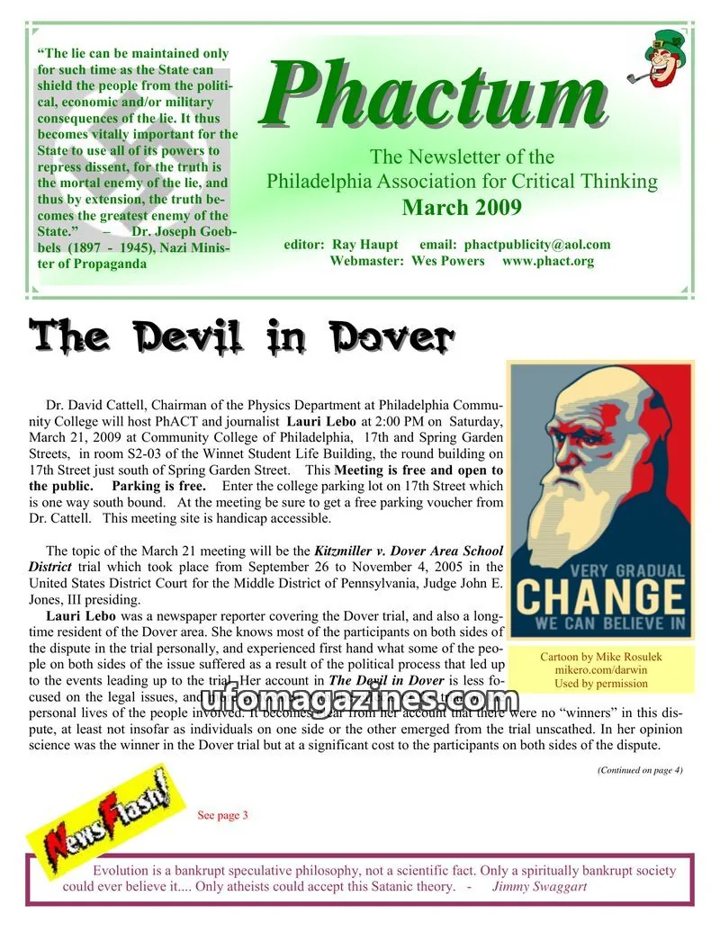Cover of Philadelphia Association for Critical Thinking issue March 2009: Phactum