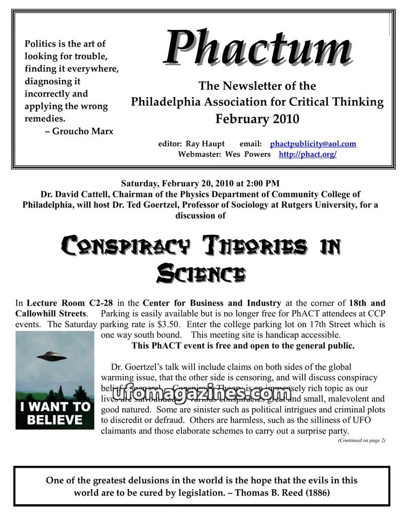 Cover of Philadelphia Association for Critical Thinking issue February 2010: Phactum