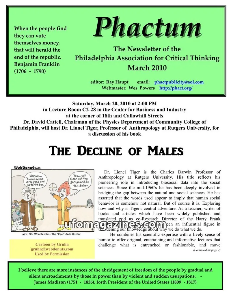 Cover of Philadelphia Association for Critical Thinking issue March 2010: Phactum