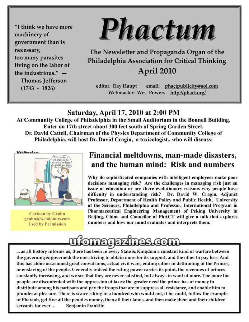 Cover of Philadelphia Association for Critical Thinking issue April 2010: Phactum