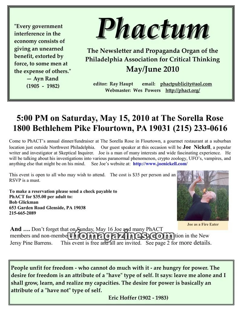 Cover of Philadelphia Association for Critical Thinking issue May/June 2010: Phactum