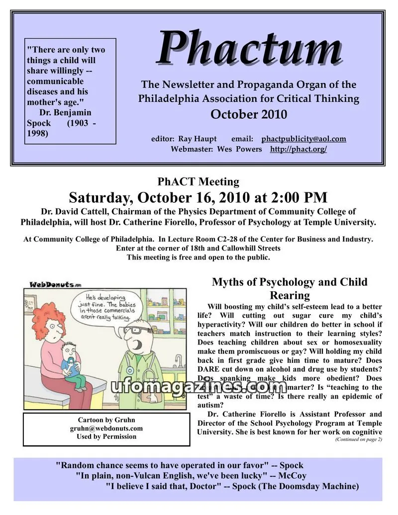 Cover of Philadelphia Association for Critical Thinking issue October 2010: Phactum