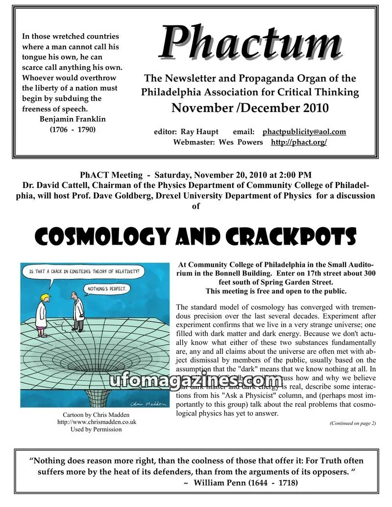 Cover of Philadelphia Association for Critical Thinking issue November/December 2010: Phactum