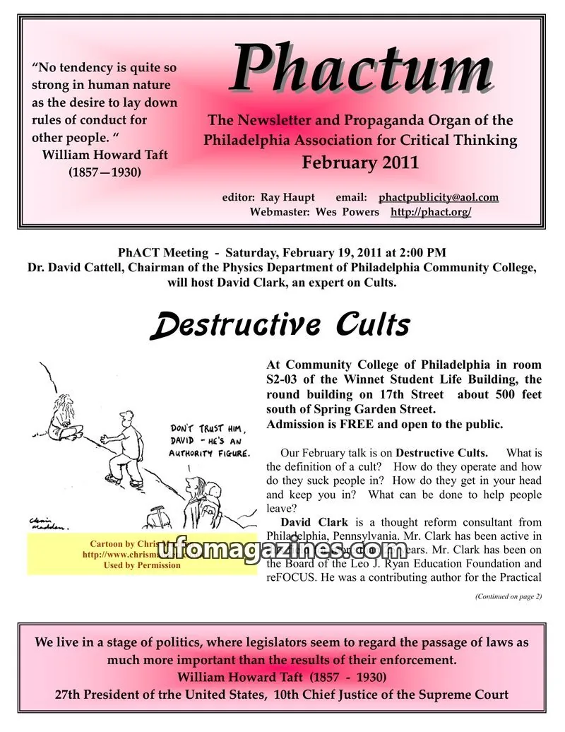 Cover of Philadelphia Association for Critical Thinking issue February 2011: Phactum