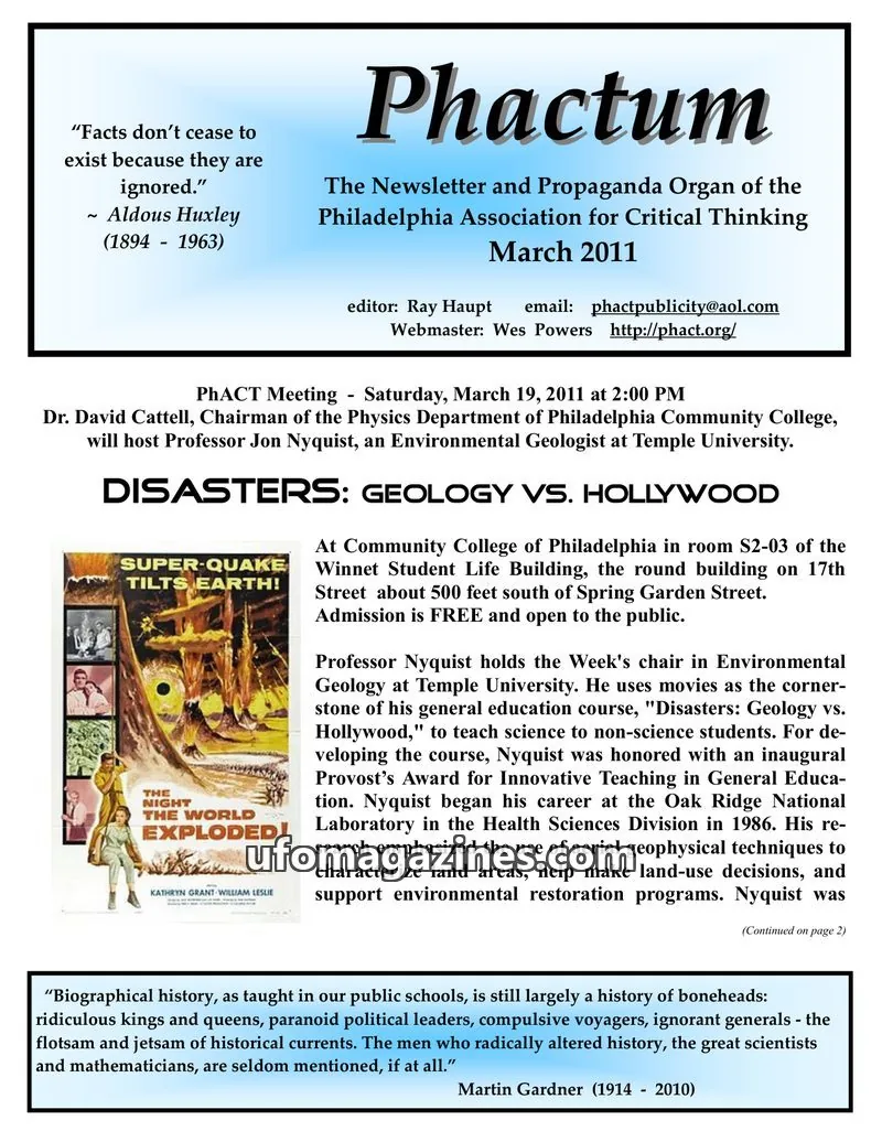 Cover of Philadelphia Association for Critical Thinking issue March 2011: Phactum