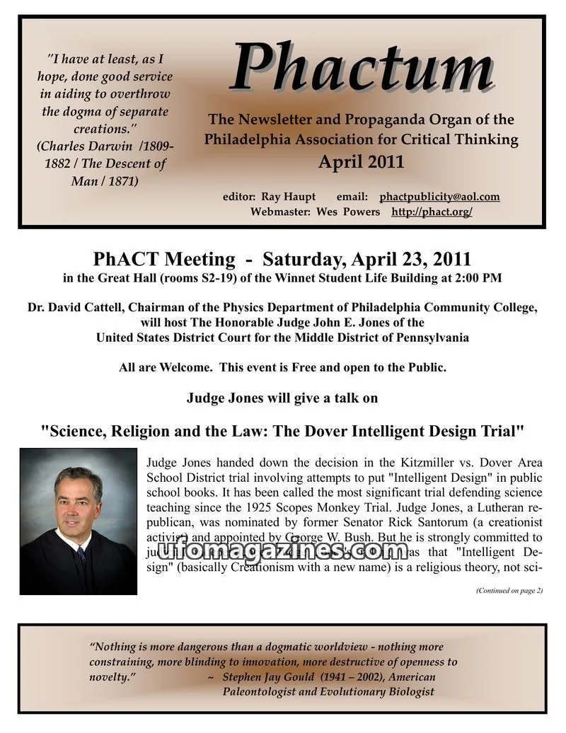 Cover of Philadelphia Association for Critical Thinking issue April 2011: Phactum