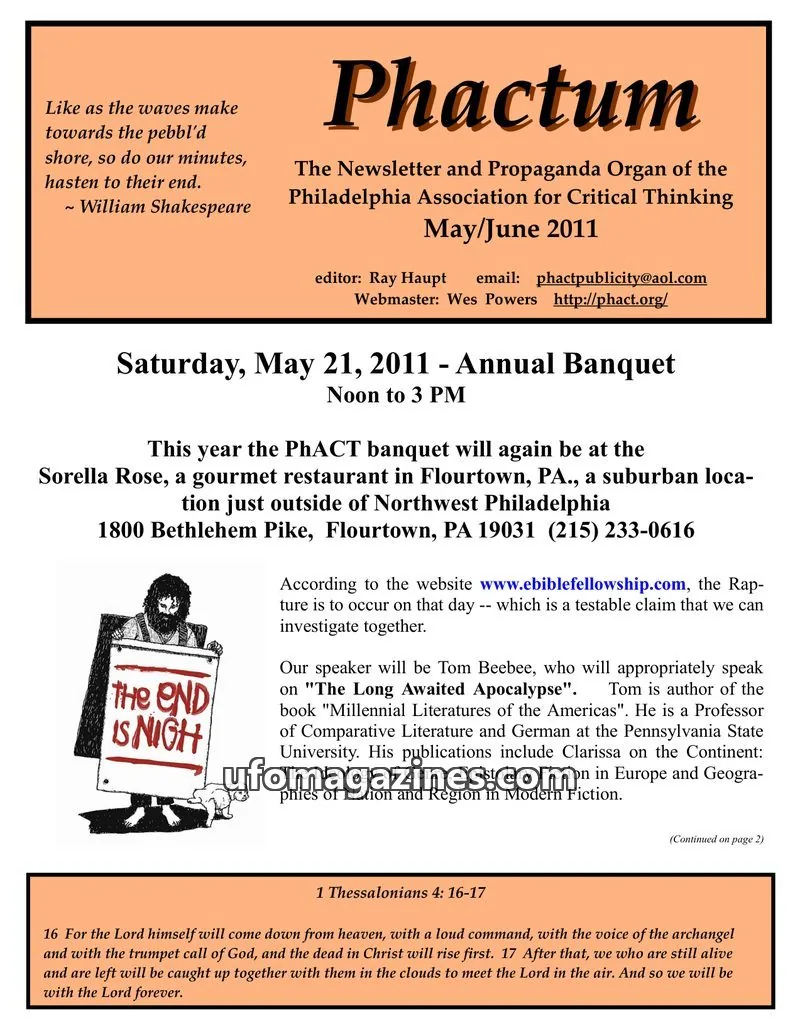 Cover of Philadelphia Association for Critical Thinking issue May/June 2011: Phactum