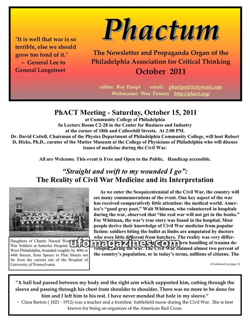 Cover of Philadelphia Association for Critical Thinking issue October 2011: Phactum