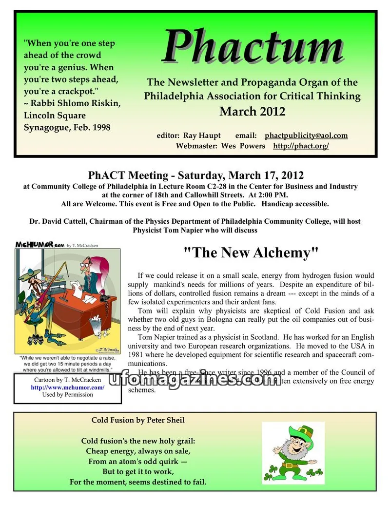 Cover of Philadelphia Association for Critical Thinking issue March 2012: Phactum