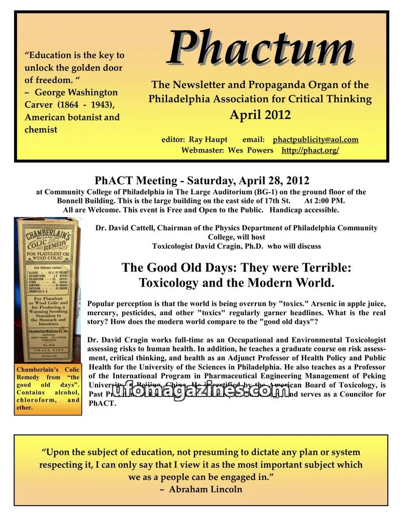 Cover of Philadelphia Association for Critical Thinking issue April 2012: Phactum