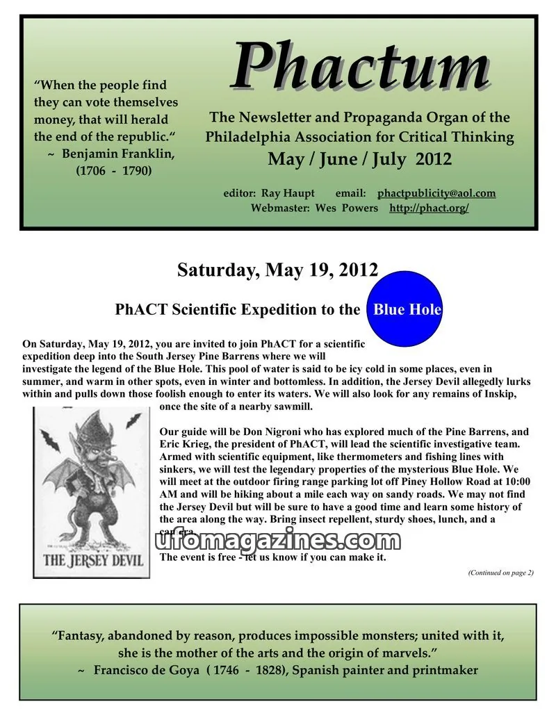 Cover of Philadelphia Association for Critical Thinking issue May / June / July 2012: Phactum