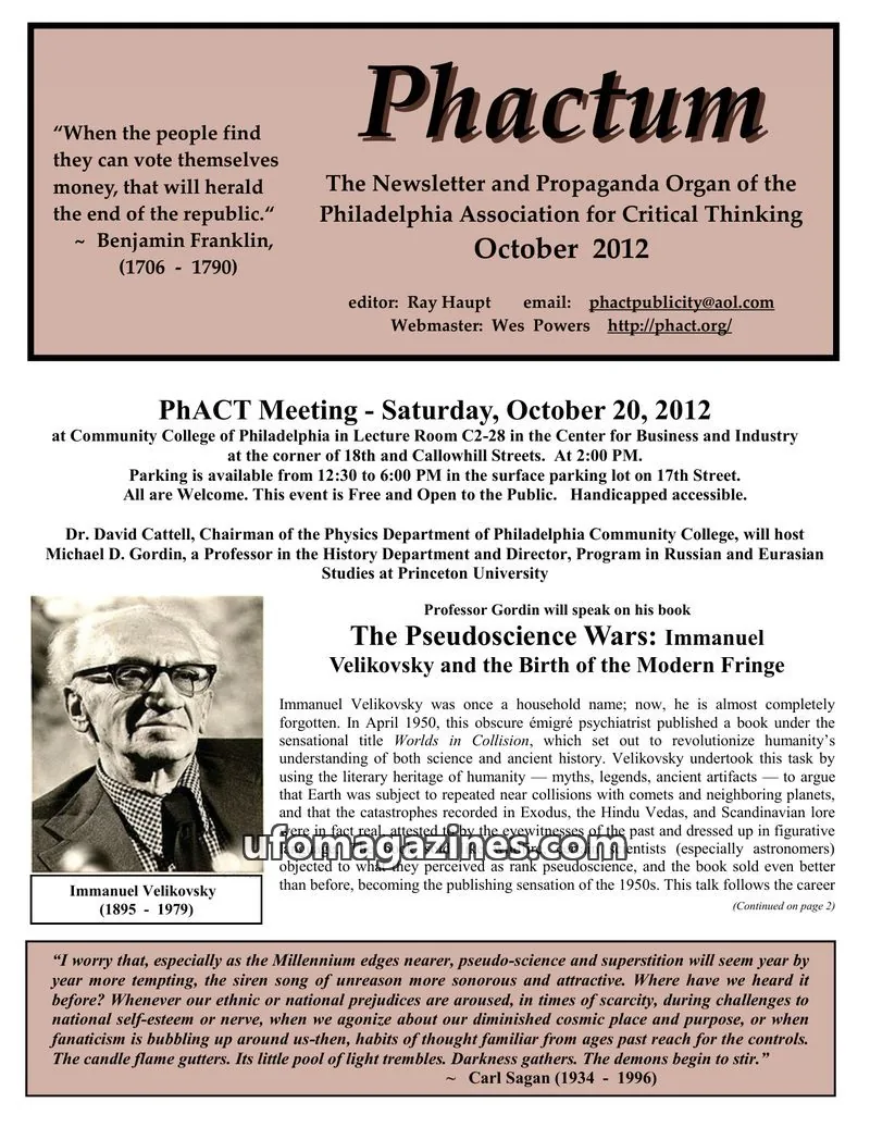 Cover of Philadelphia Association for Critical Thinking issue October 2012: Phactum