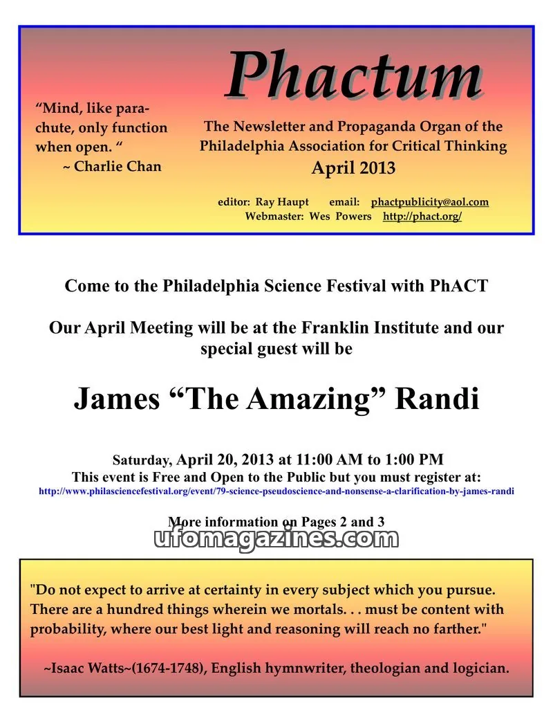 Cover of Philadelphia Association for Critical Thinking issue April 2013: Phactum
