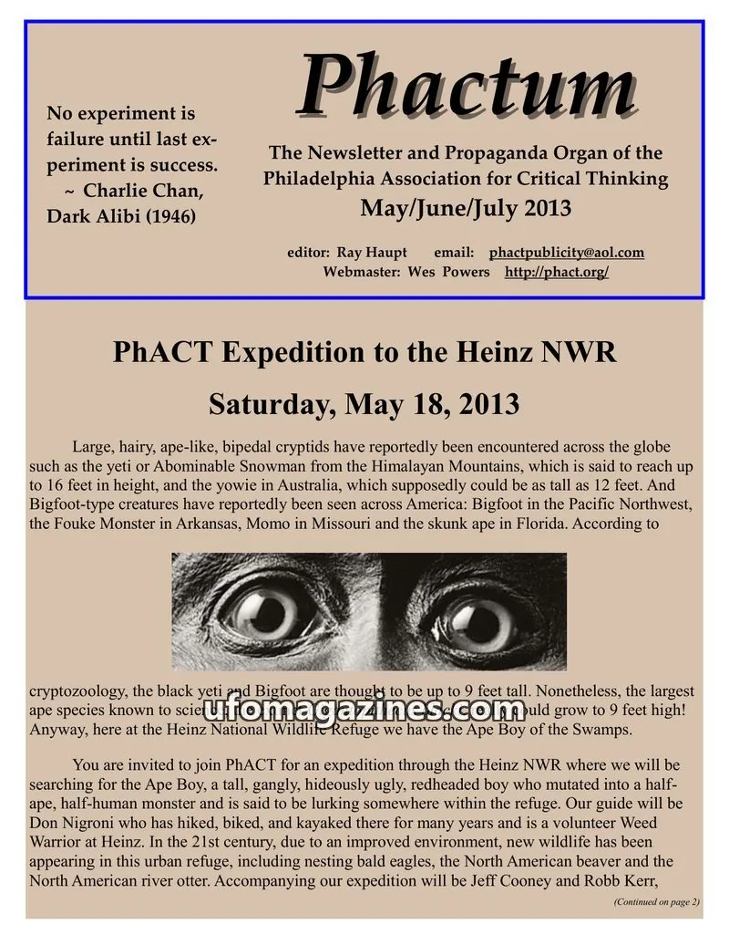 Cover of Philadelphia Association for Critical Thinking issue May/June/July 2013: Phactum