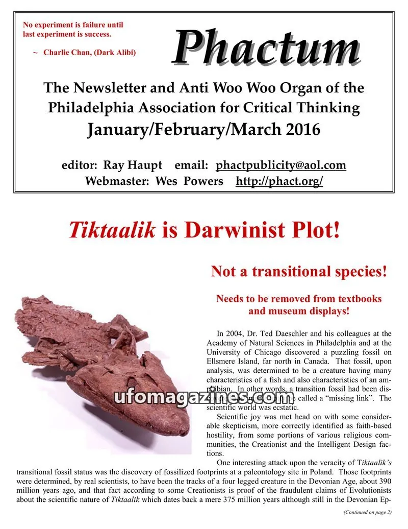 Cover of Philadelphia Association for Critical Thinking issue January/February/March 2016: Phactum