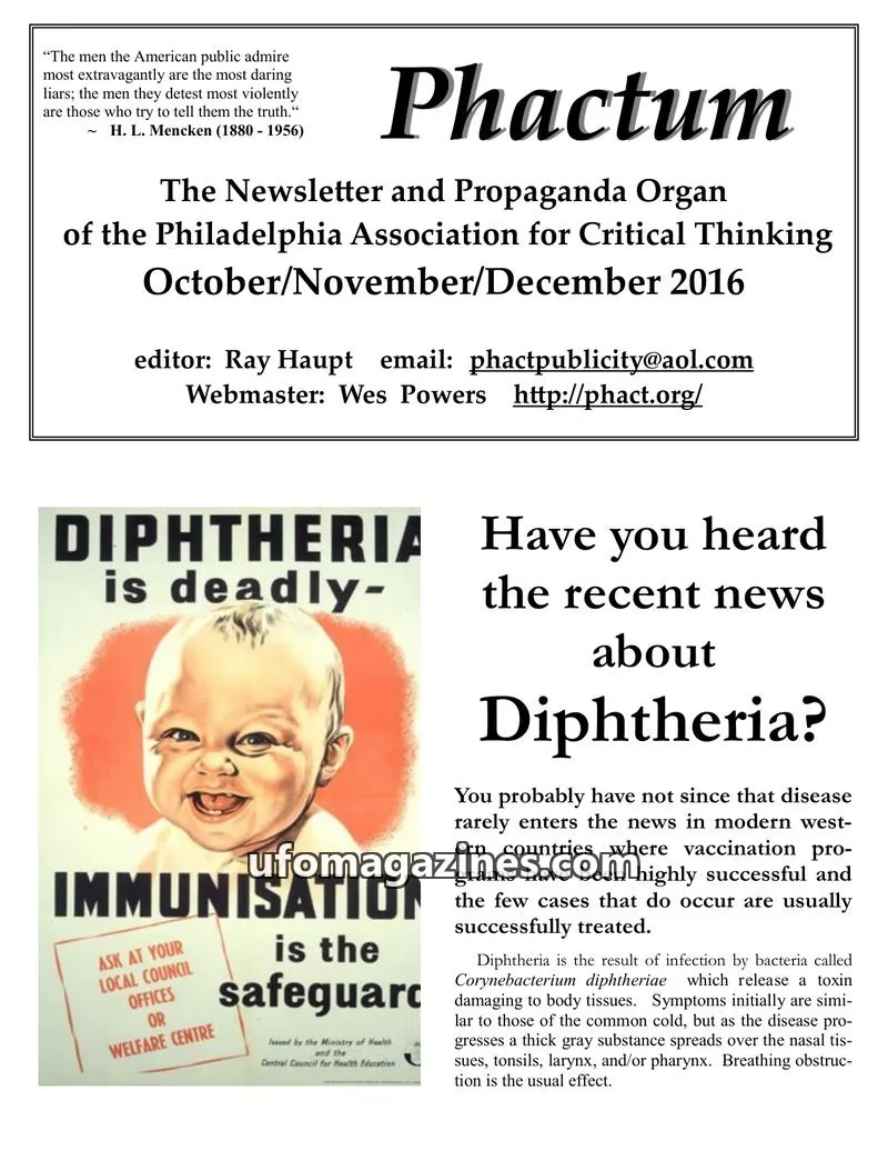 Cover of Philadelphia Association for Critical Thinking issue October/November/December 2016: Phactum