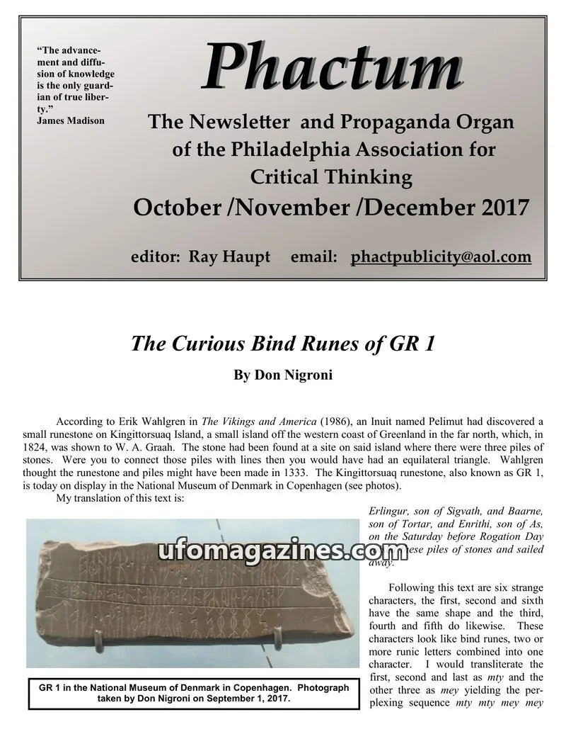 Cover of The Philadelphia Association for Critical Thinking issue October/November/December 2017: Phactum