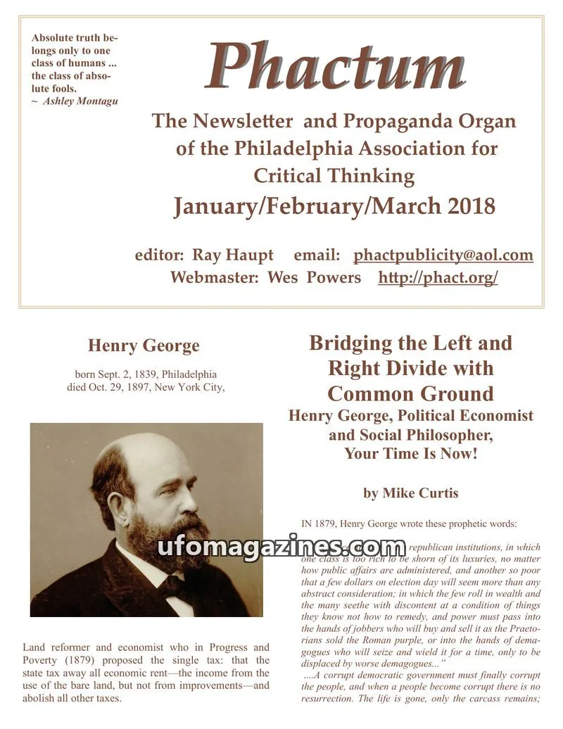 Cover of Philadelphia Association for Critical Thinking issue January/February/March 2018: Phactum