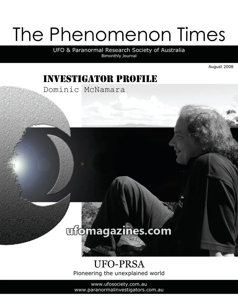 Cover of UFO & Paranormal Research Society of Australia issue August 2008: The Phenomenon Times