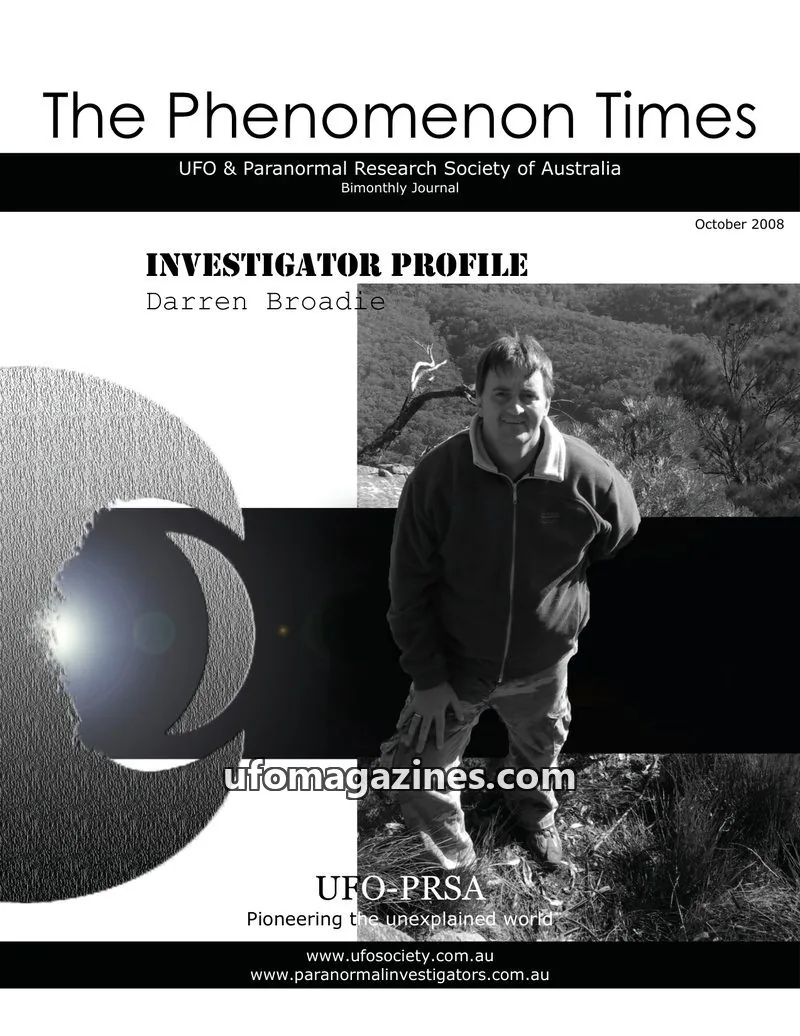 Cover of UFO & Paranormal Research Society of Australia issue October 2008: The Phenomenon Times
