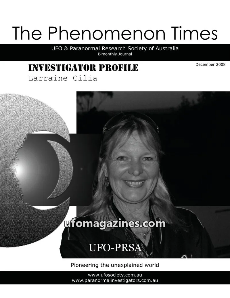 Cover of UFO & Paranormal Research Society of Australia issue December 2008: The Phenomenon Times