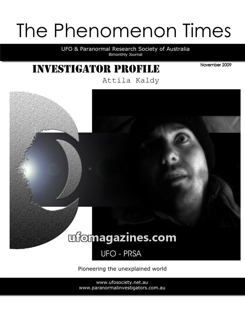 Cover of UFO & Paranormal Research Society of Australia issue November 2009: The Phenomenon Times