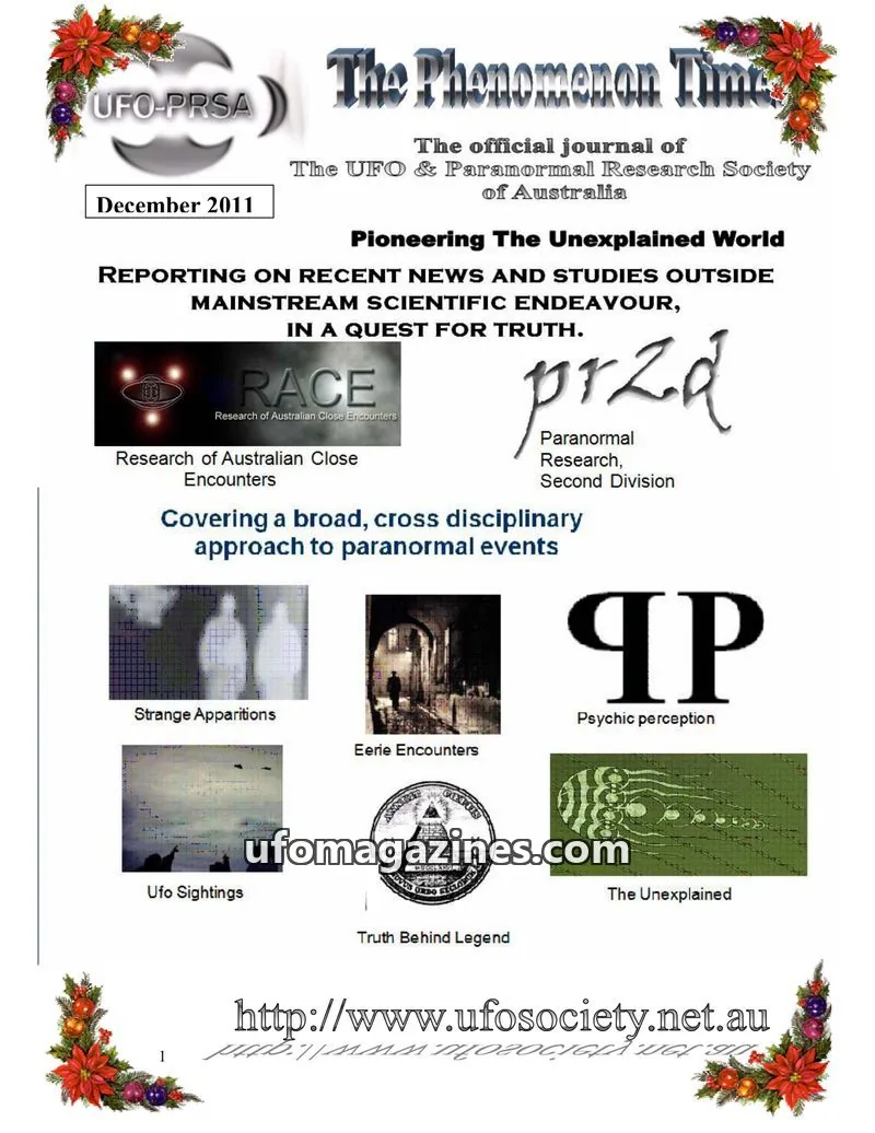 Cover of The UFO & Paranormal Research Society of Australia issue December 2011: The Phenomenon Times