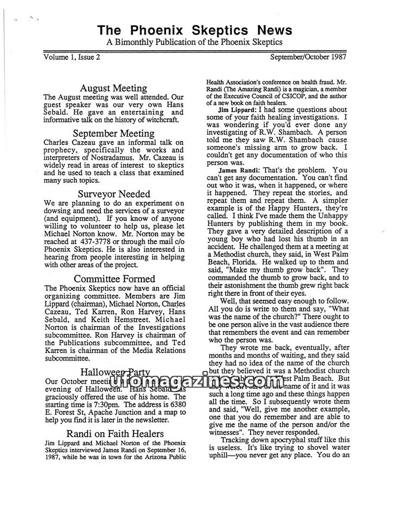 Cover of Phoenix Skeptics News issue Volume 1, Issue 2: The Phoenix Skeptics News