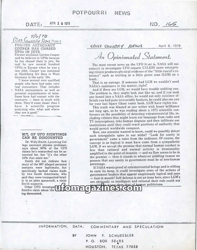 Cover of Potpourri News (John Schuessler) issue 165: POTPOURRI NEWS