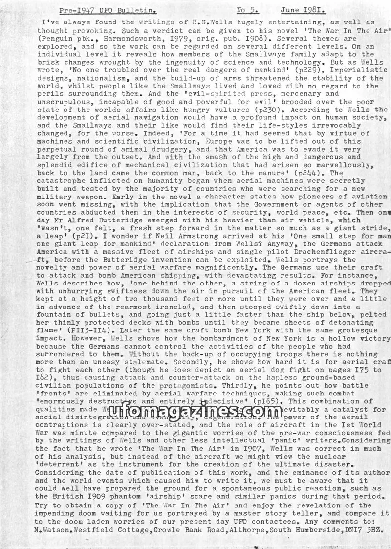 Cover of Pre-1947 UFO Bulletin (Nigel Watson) issue 5: Pre-1947 UFO Bulletin