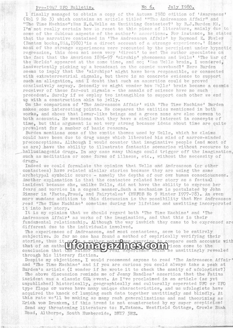 Cover of MUFOB issue 6: Pre-1947 UFO Bulletin