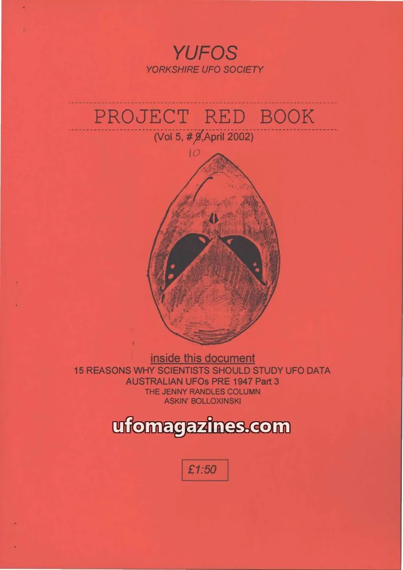 Cover of YUFOS YORKSHIRE UFO SOCIETY issue Vol 5, #10: PROJECT RED BOOK