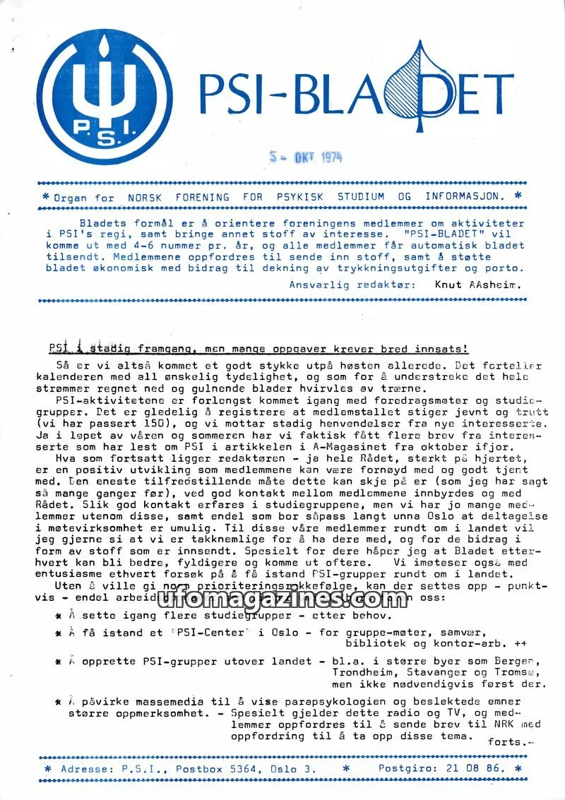 Cover of PSI-Bladet issue 5- OKT. 1974: PSI-BLADET