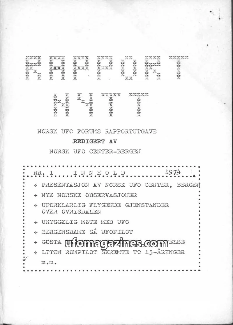 Cover of Rapportnytt issue 1/74: NORSK UFO FORUM RAPPORTUTGAVE