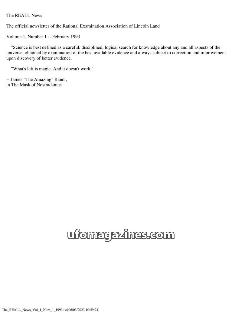 Cover of Rational Examination Association of Lincoln Land issue 1: The REALL News