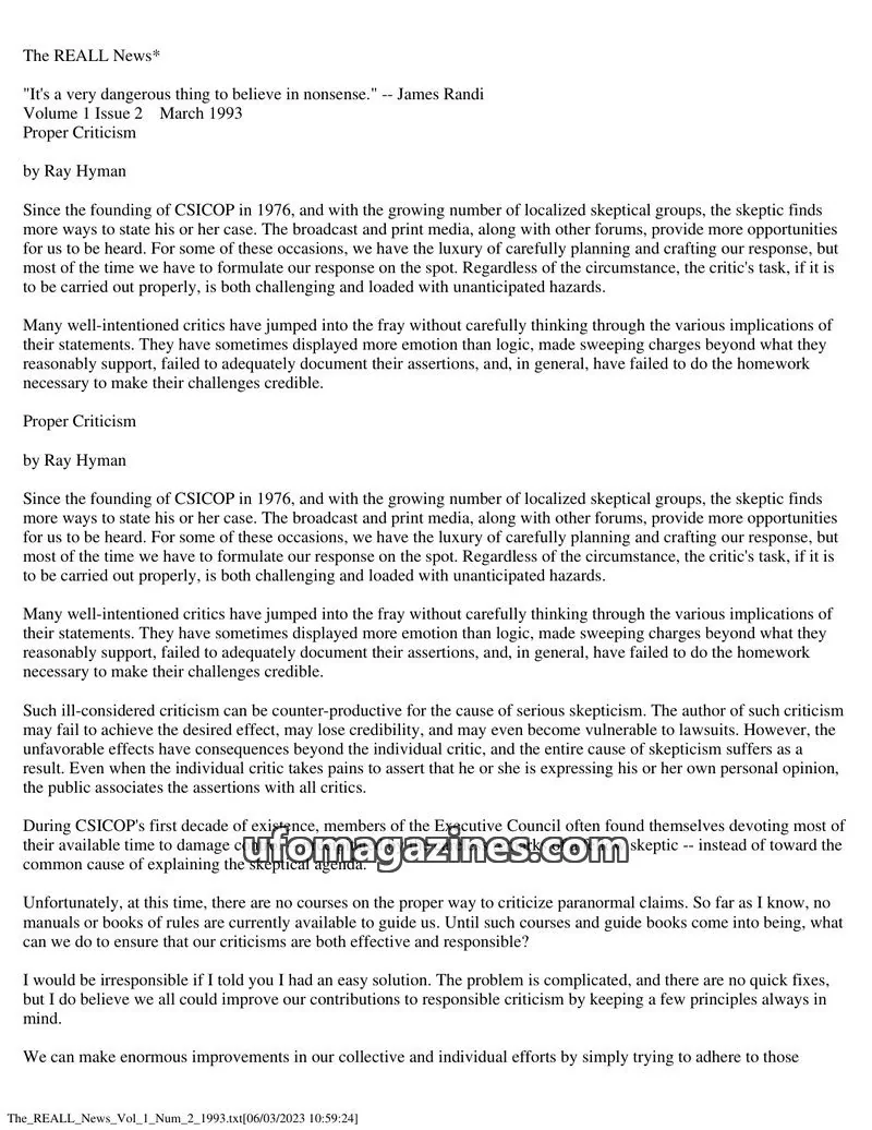 Cover of REALL News (Rational Examination Association of Lincoln Land) issue Volume 1 Issue 2: The REALL News