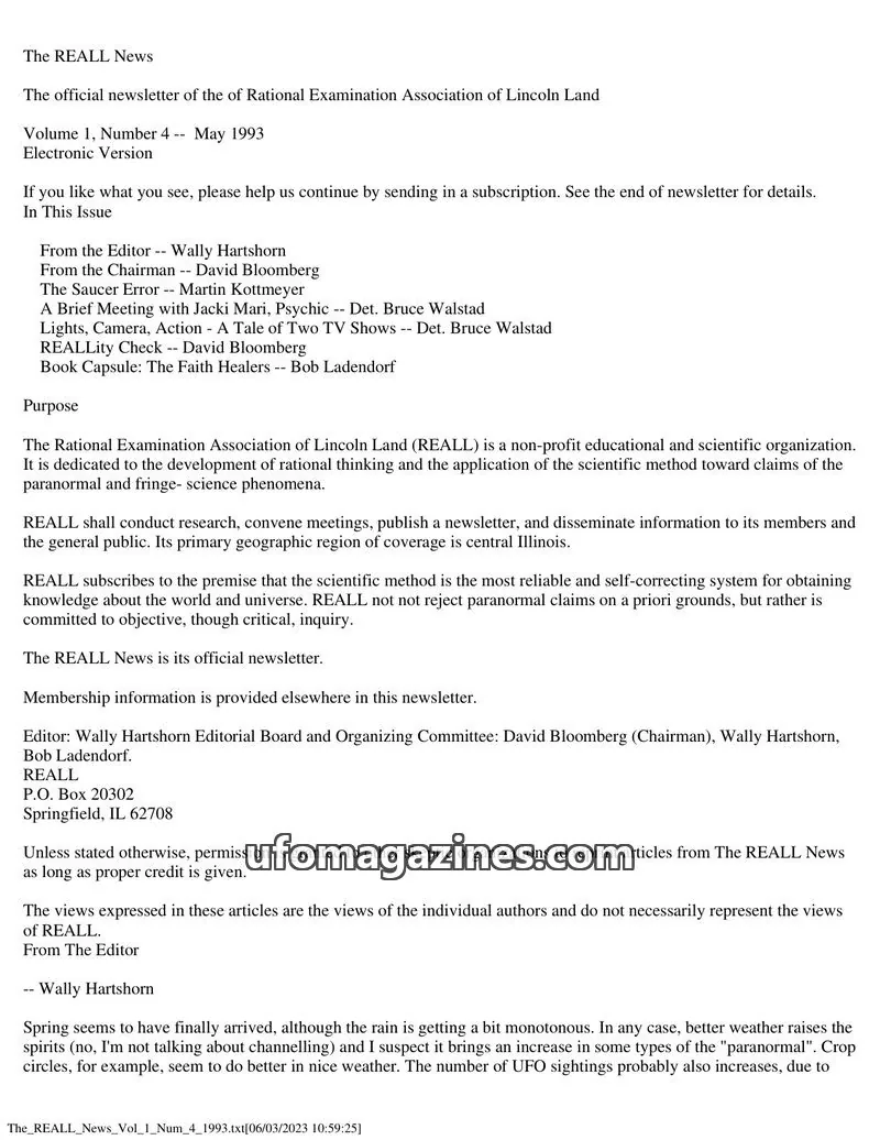 Cover of Rational Examination Association of Lincoln Land (REALL) issue Volume 1, Number 4: The REALL News