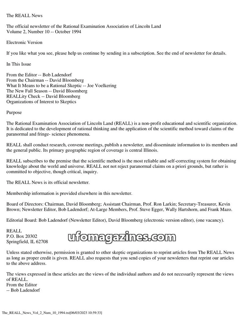 Cover of Rational Examination Association of Lincoln Land (REALL) issue 10: The REALL News