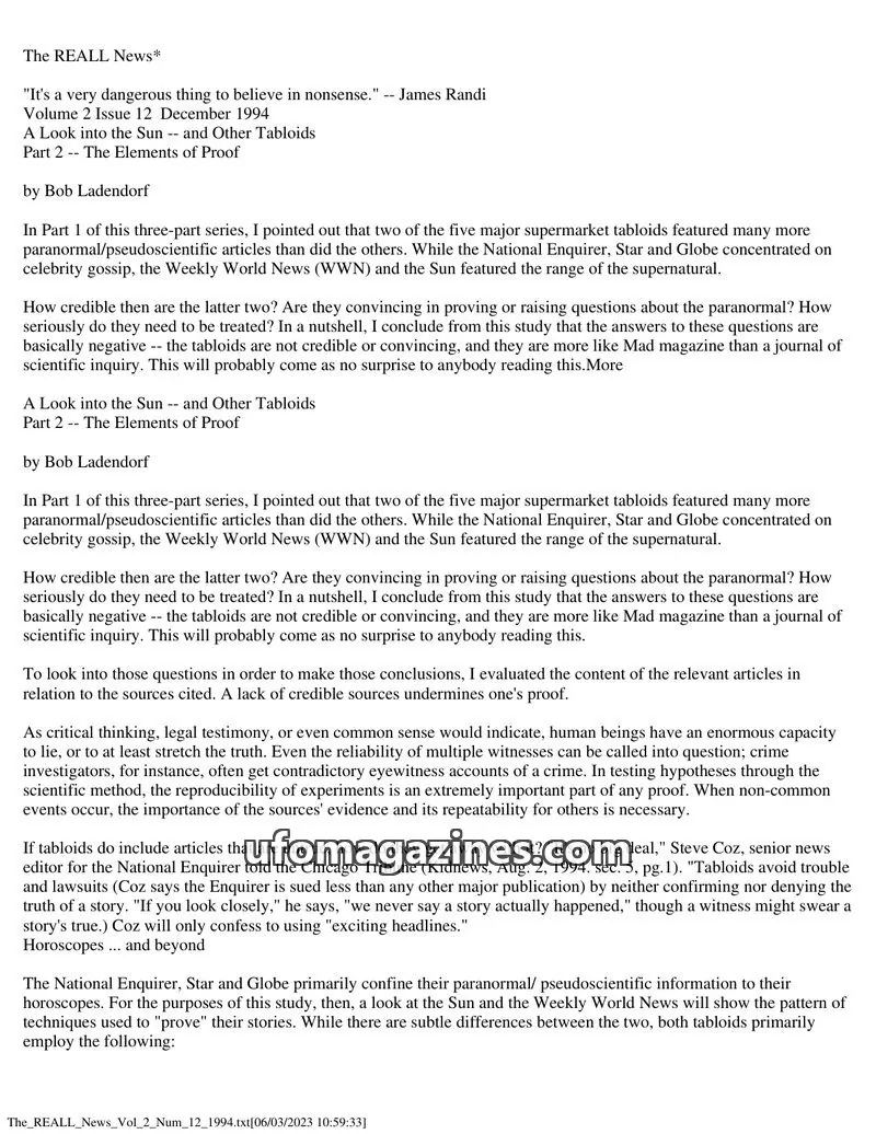 Cover of REALL News (Rational Examination Association of Lincoln Land) issue 12: The REALL News