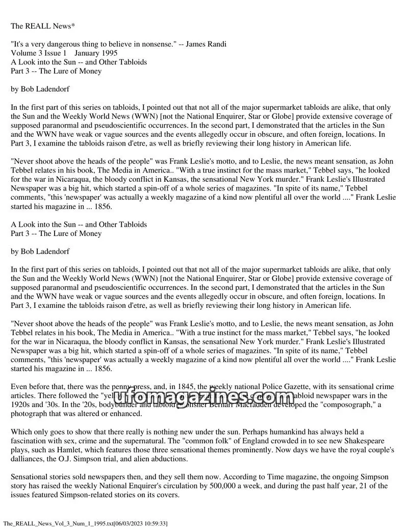 Cover of REALL News (Rational Examination Association of Lincoln Land) issue 1: The REALL News