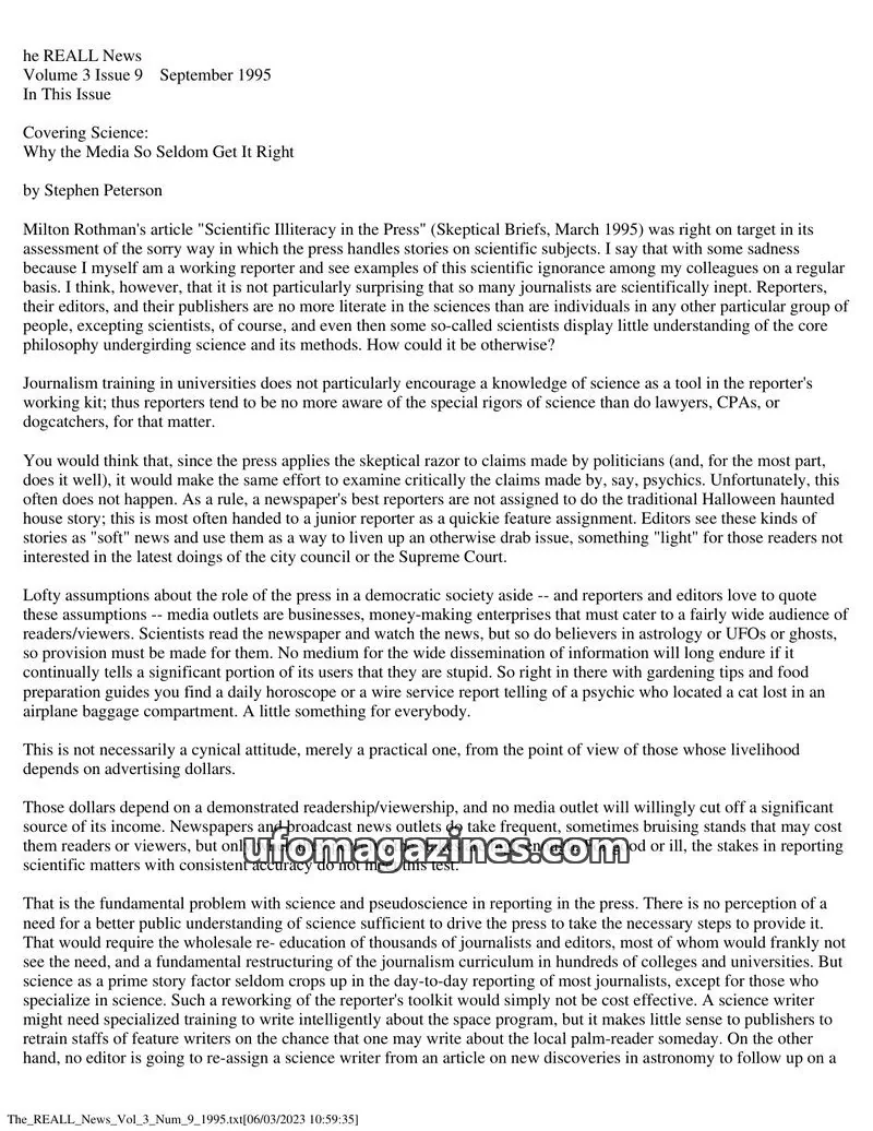 Cover of REALL News (Rational Examination Association of Lincoln Land) issue Volume 3 Issue 9: The REALL News