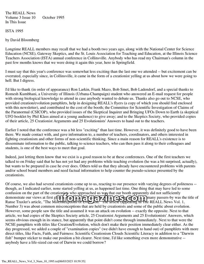 Cover of The Rational Examination Association of Lincoln Land (REALL) issue Volume 3 Issue 10: The REALL News