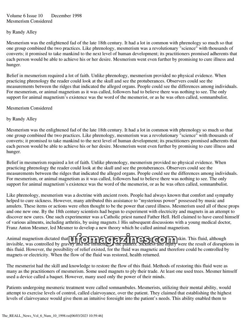 Cover of REALL News (Rational Examination Association of Lincoln Land) issue 10: Mesmerism Considered