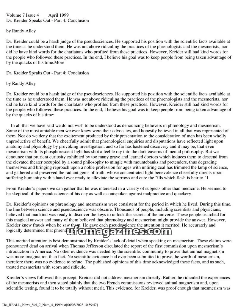 Cover of REALL News (Rational Examination Association of Lincoln Land) issue 4: Dr. Kreider Speaks Out