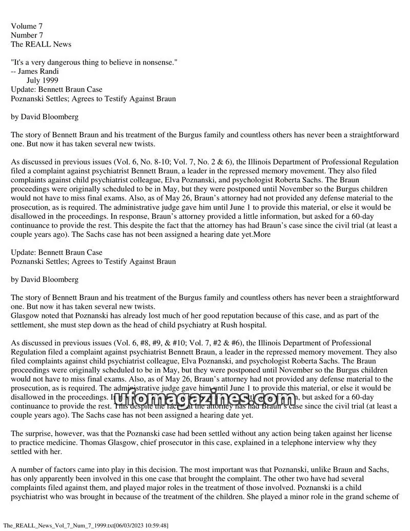 Cover of REALL News (Rational Examination Association of Lincoln Land) issue 7: The REALL News