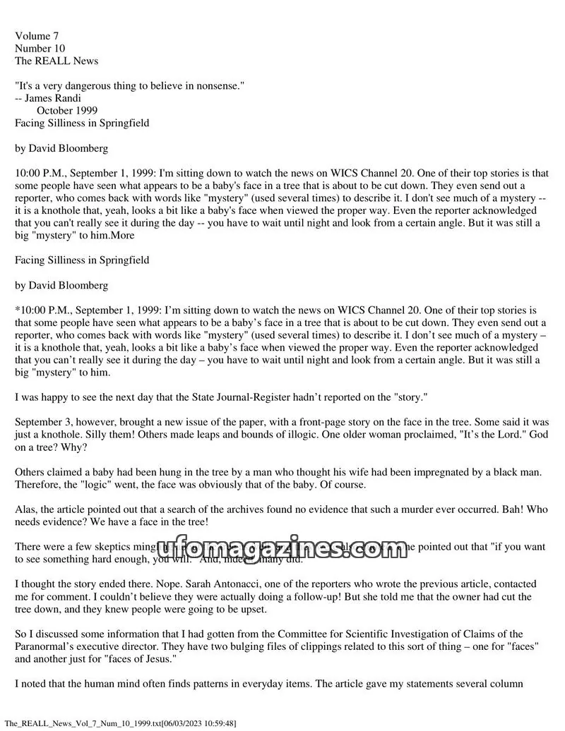 Cover of REALL News (Rational Examination Association of Lincoln Land) issue 10: The REALL News