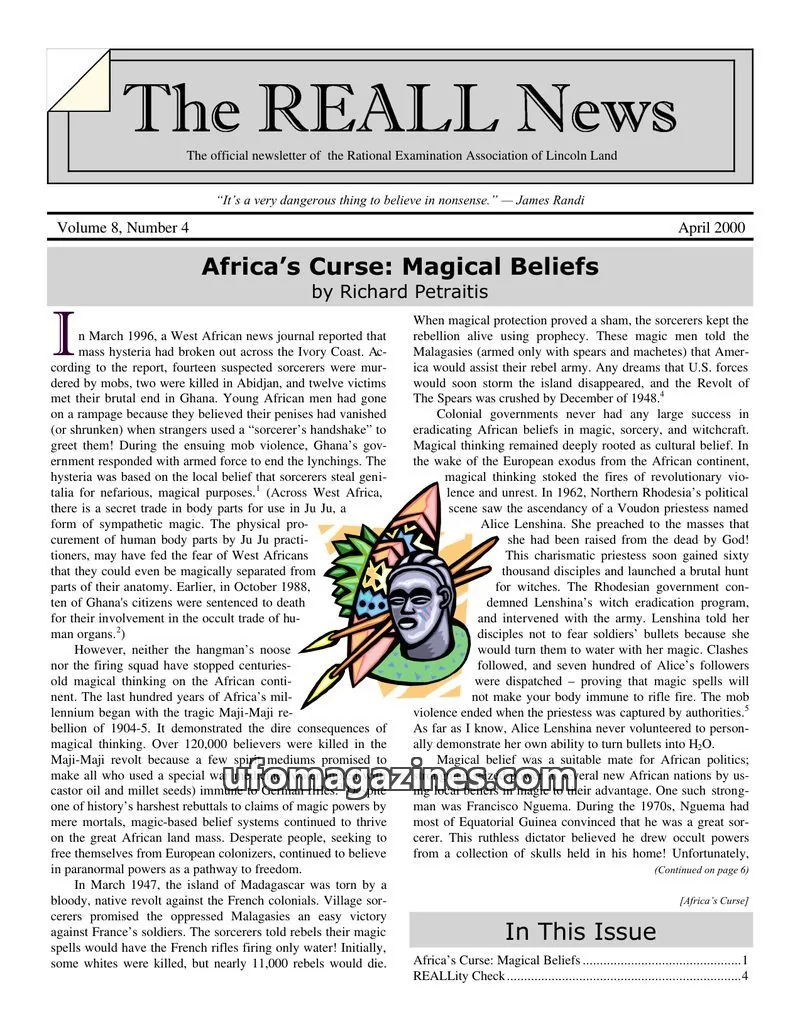 Cover of Rational Examination Association of Lincoln Land issue Number 4: The REALL News