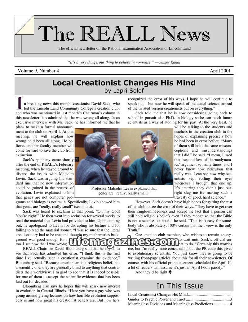 Cover of Rational Examination Association of Lincoln Land issue Number 4: The REALL News