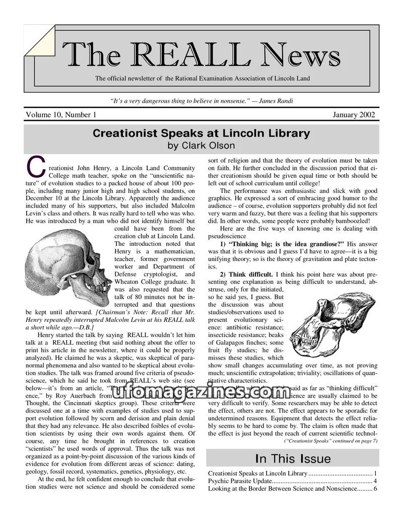 Cover of Rational Examination Association of Lincoln Land issue 1: The REALL News